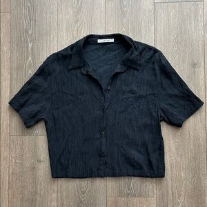 Abercrombie Plisse Short Sleeve Button-Down Shirt | Black | Size Medium | EUC